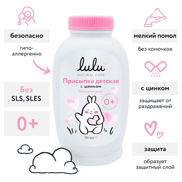 Присыпка детская LULU для новорожденных с цинком, тальк от опрелостей ...