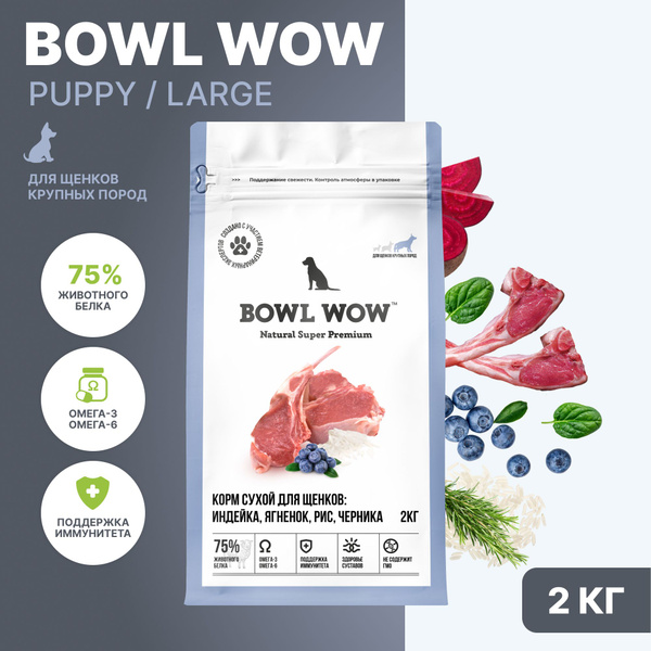 Корм для собак сухой BOWL WOW для щенков крупных пород с индейкой ...
