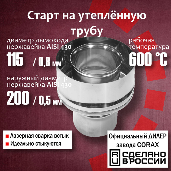 Вопросы и ответы о Старт на утепленную трубу Ф115х200 (430/0,8х430/0,5 ...