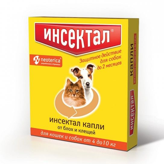 Инсектал капли от блох и клещей Neoterica для кошек и собак от 4 до 10 ...
