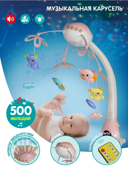 Мобиль на кроватку музыкальный Smart Baby с подвесными игрушками и ...