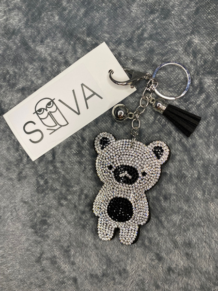 Брелок белый мишка из страз / брелок из экокожи для сумки и ключей ...