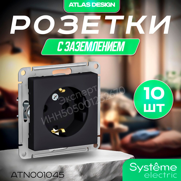 10 шт. Schneider Electric Розетка черная с заземлением и шторками ...
