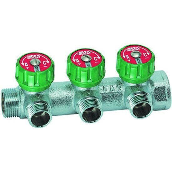 Коллектор FAR 3/4" (ВР-НР) с 3 отв. 1/2" НР (межосев. 45 мм) - купить в ...