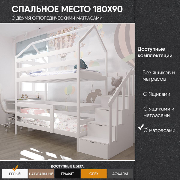 Двухъярусная кровать Лунный Лес Кровать детская Двухъярусная с комодом ...