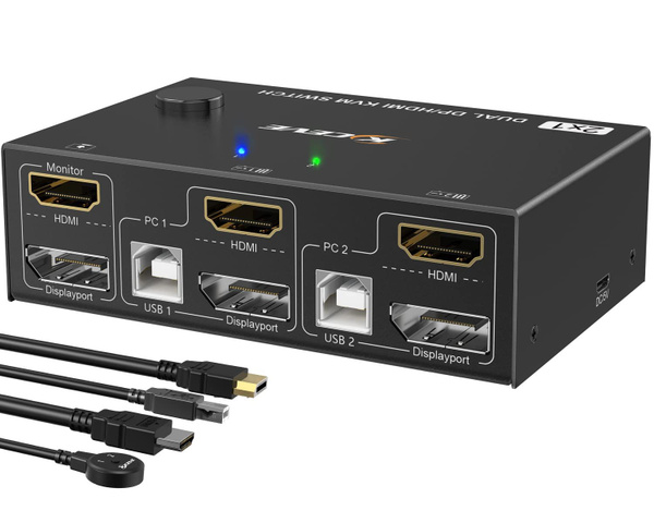 KVM-переключатель Двухмониторный KVM-коммутатор HDMI и DP с 2 портами ...