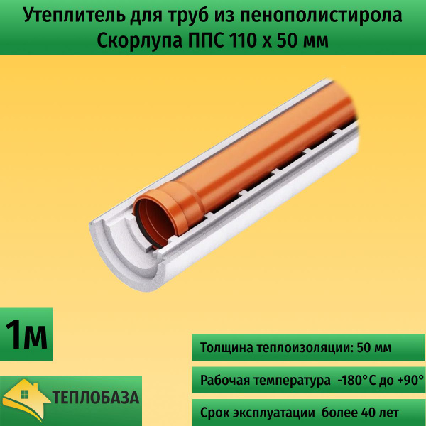 Утеплитель для труб из пенополистирола. Скорлупа ППС 110 х 50 мм 1метр ...