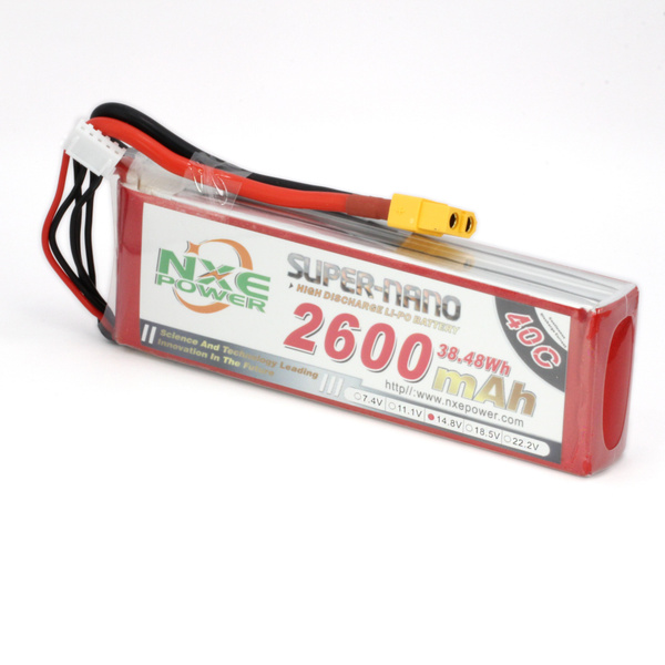 Аккумулятор LiPo 4S 2600mAh 40C (NXE) 14.8В мягкий корпус, разъём XT60 ...