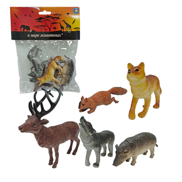 Дикие животные фигурки 1TOY "В мире животных", 5 шт., 12 см, игровой ...