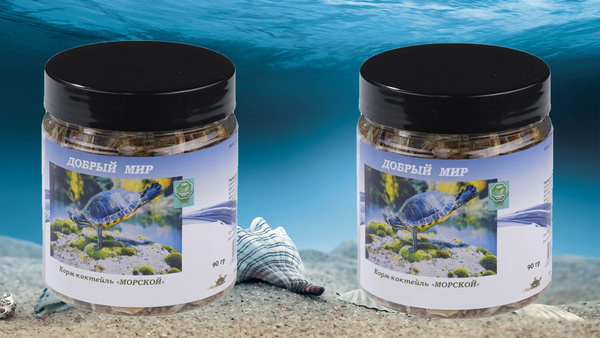 Корм для водных черепах, Добрый мир, креветки сушеные, рыбки сушеные ...