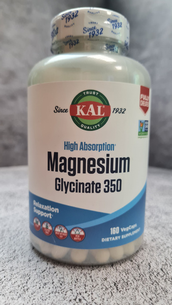 KAL Magnesium Glycinate 350 mg 160 vegcaps, Кал Глицинат магния с ...