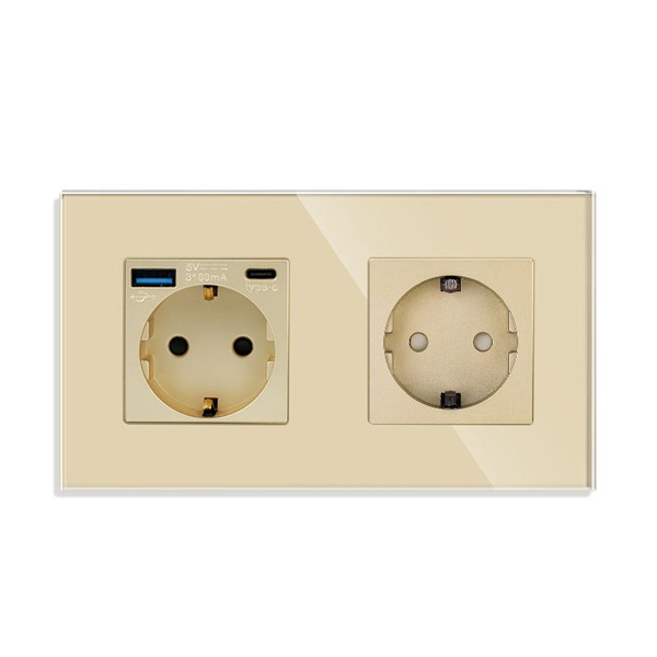 Розетка с USB и type-C входами, 2 пост, 1 Розетка,рамка закаленное ...