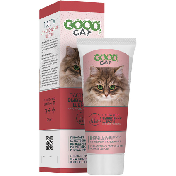 Паста для выведения шерсти для кошек со вкусом говядины 75 мл, Good Cat ...