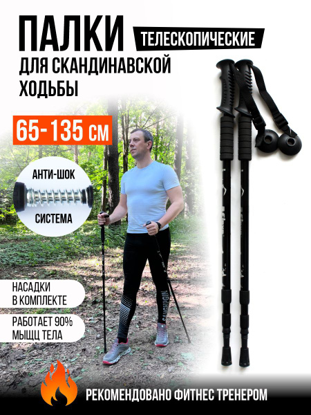 Палки для скандинавской ходьбы телескопические складные черные (65-135 ...