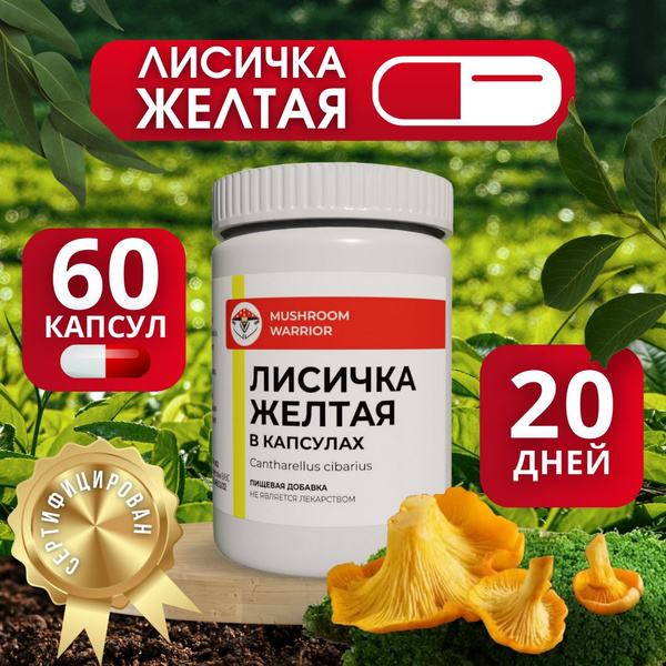 Лисичка жёлтая, 60 капсул, антипаразитарный комплекс, Mushroom Warrior ...