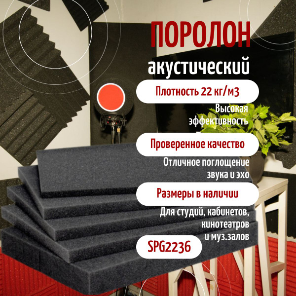 Поролон акустический листовой ППУ марки SPG2236 2000*1000*60 мм по ...