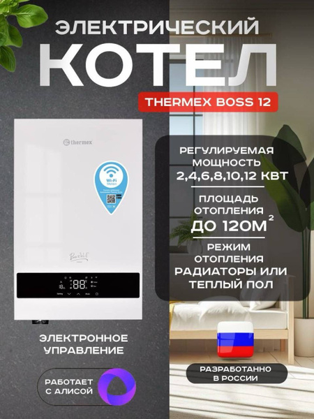 Котел электрический THERMEX Boss 12 Wi-Fi (Белый), дистанционное ...