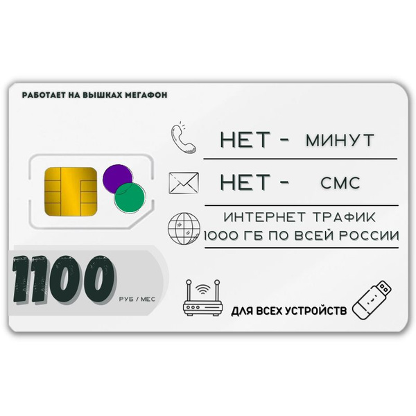 SIM-карта Сим карта Безлимитный интернет 1100 руб. 1ТБ в месяц для ...