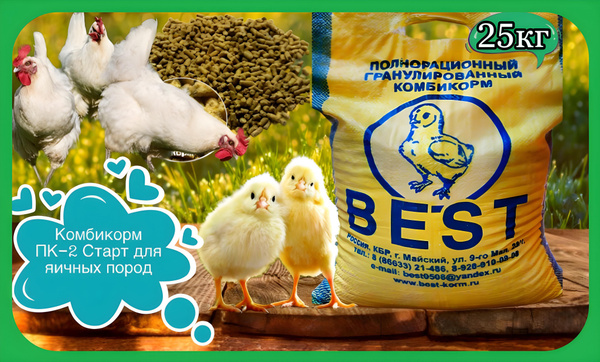 Комбикорм BEST для Курей Несушек Cтарт от 0-5 недель 25 КГ - купить с ...