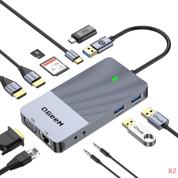 Док-станция Type-C 11 в 1 QGeeM D3908, USB-концентратор DisplayLink с ...