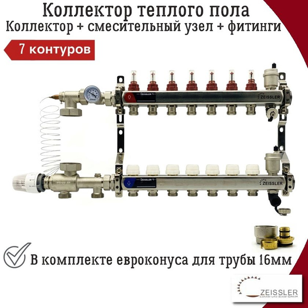 Комплект для водяного теплого пола до 110 кв/м ZEISSLER, коллекторная ...