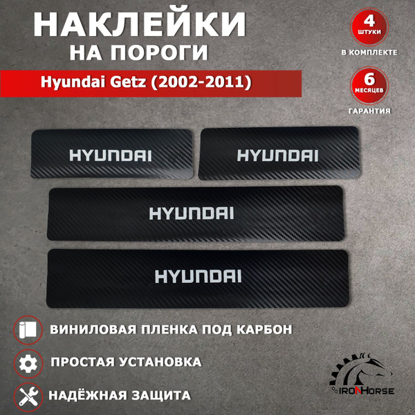 Защитные накладки наклейки на пороги карбон в авто Хендай Гетц ...