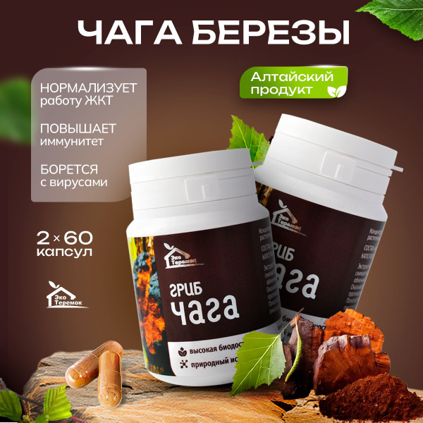 Пищевая добавка / Чага алтайская, 60 капсул, 2 упаковки, ЭКО-ТЕРЕМОК ...