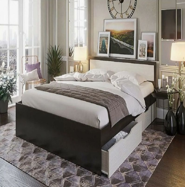 Кровать ГАРМОНИЯ КР 607 с ящиками, ЛДСП, венге/белфорт, 80х200 см ...