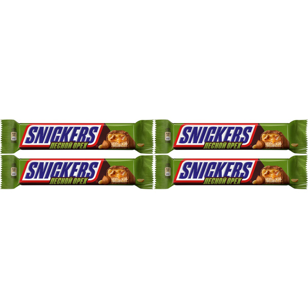 Батончик Snickers шоколадный с лесным орехом 81 г, набор: 4 штуки ...