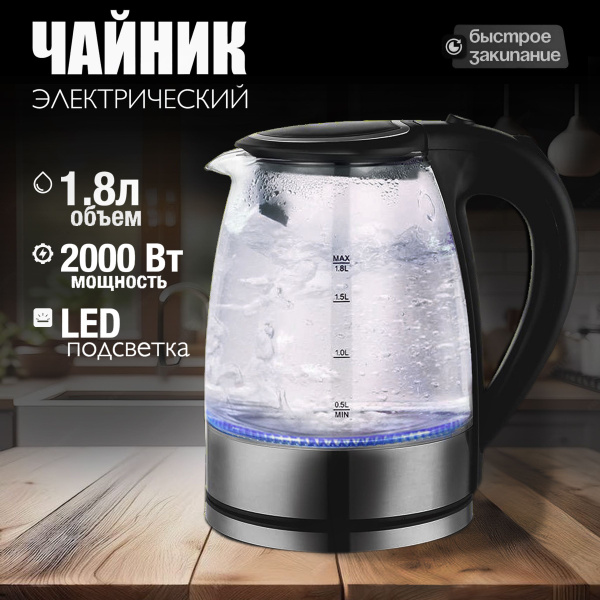 Чайник электрический стеклянный прозрачный с подсветкой из ...