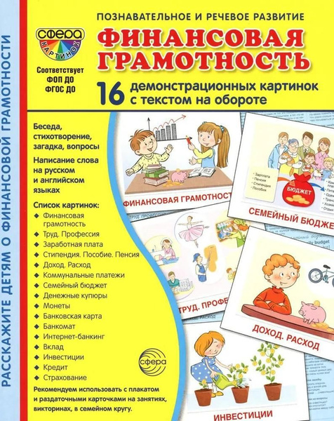 Демонстрационные карточки Сфера Финансовая грамотность: 16 шт с текстом ...