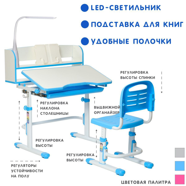Комплект парта и стул для школьника SET HOLTO-27 с полкой-надстройкой ...