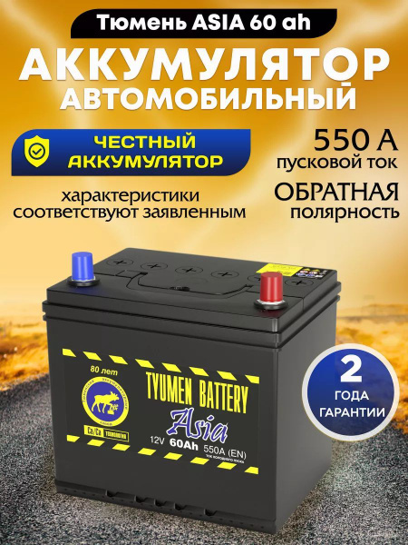 Батарея аккумулятор Тюмень Asia 60 Ah 550 А обратной полярности 60 ...