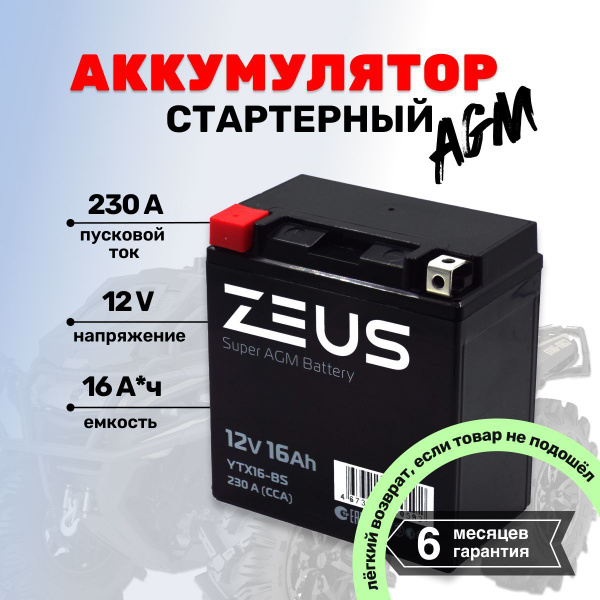 Аккумулятор стартерный AGM для мотоцикла/квадроцикла/скутера ZEUS SUPER ...
