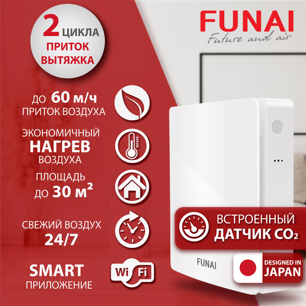 Рекуператор Funai Kochi ERW-60X с подогревом, с датчиком CO2, Wi-Fi ...