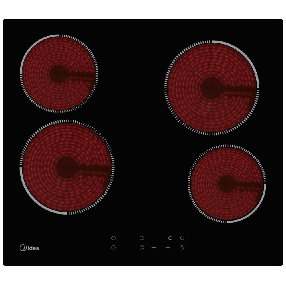 ВстраиваемаяэлектрическаяпанельMideaMCH64140,независимая,4конфорки,Hi-Light,9уровней,черная