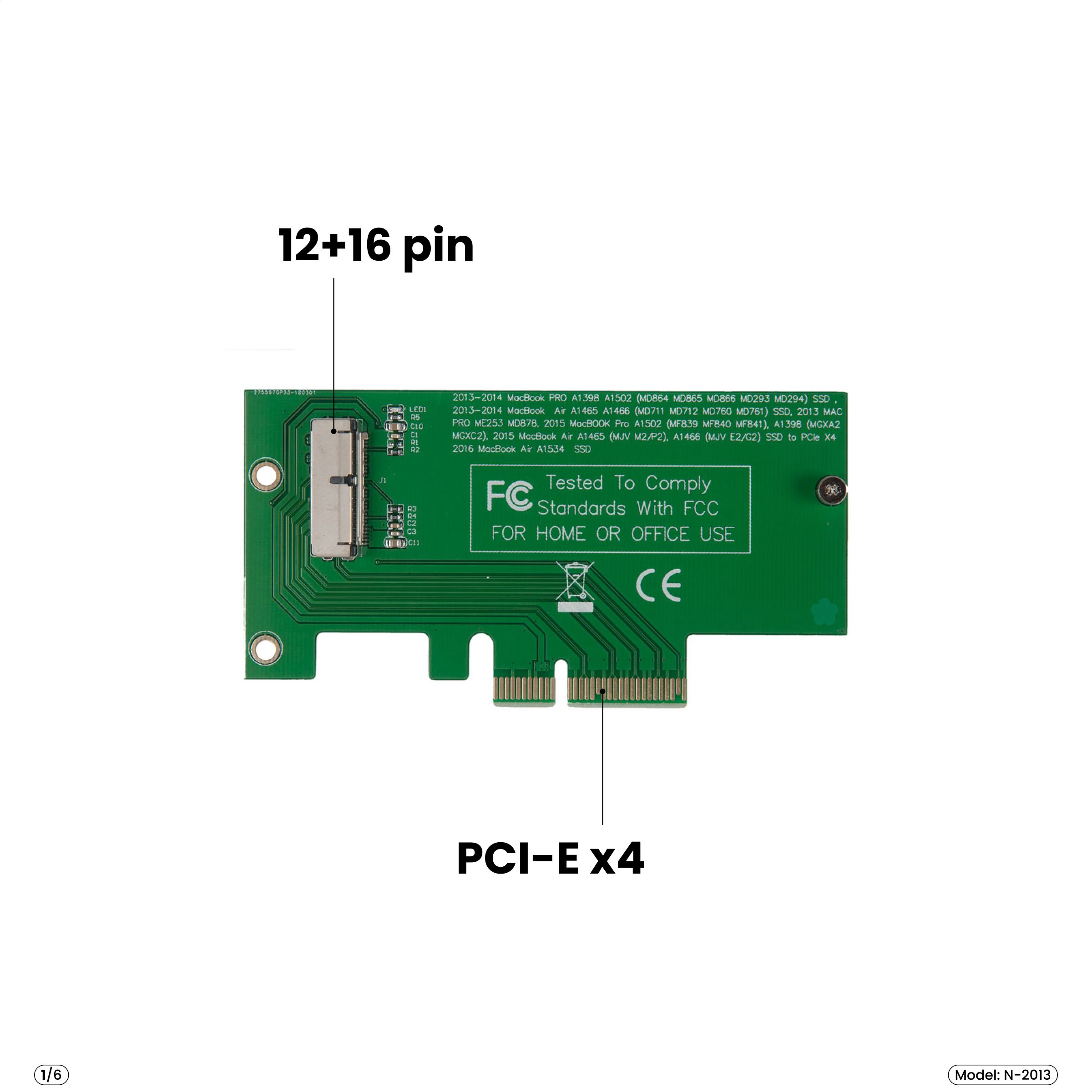 Адаптер-переходникдляустановкиSSD12+16pinотMacBookAir11/13",ProRetina13/15",iMac21.5/27",MacPro,2013-2019вслотPCI-Eх4,N-2013