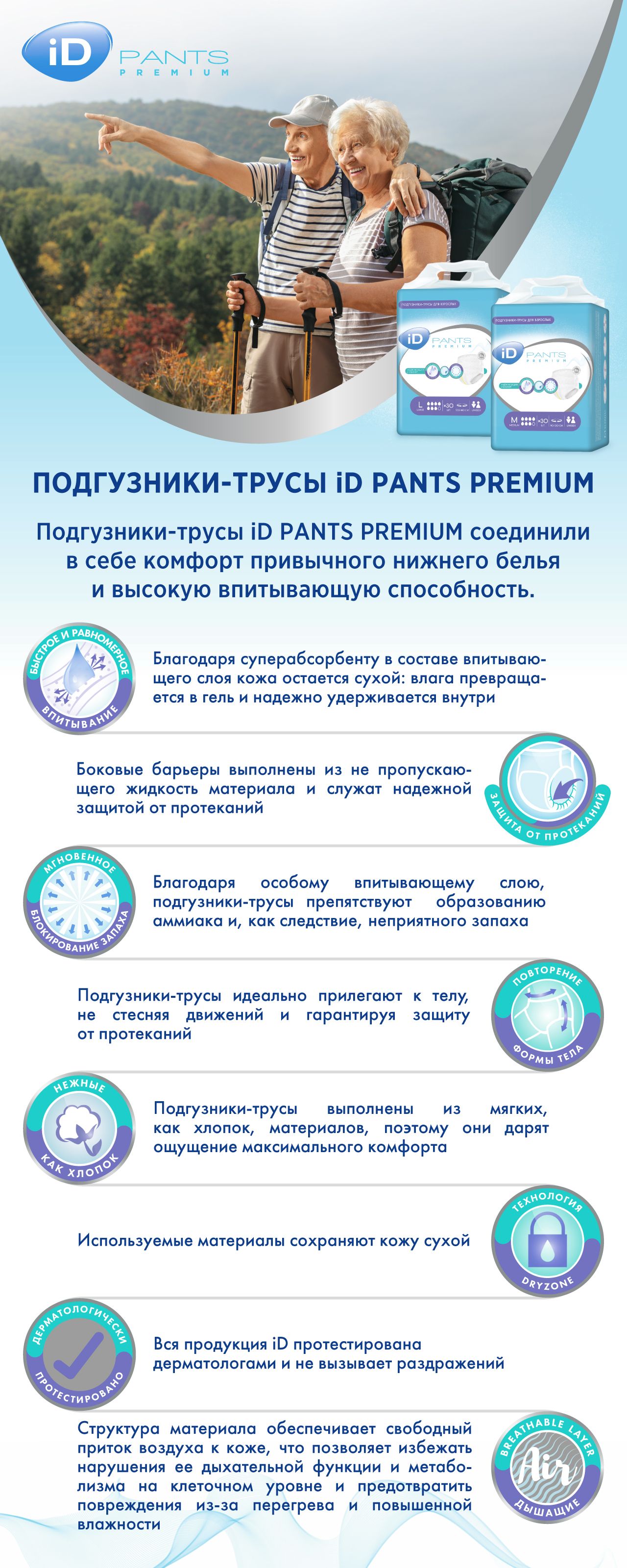 Трусы подгузники впитывающие для взрослых iD PANTS PREMIUM, размер L,(图1)