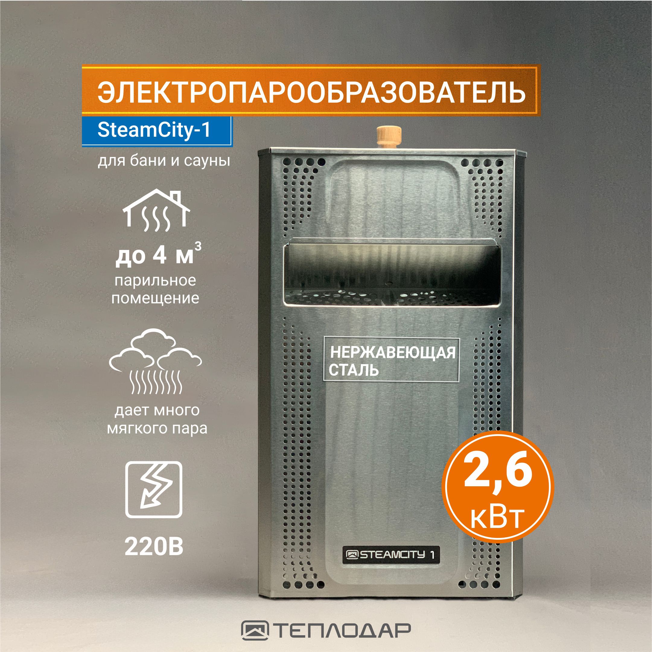 Электрокаменка SteamCity-1 (4куб.м.) - парообразователь (10куб.м.)  настенный, 2,6кВт, 220В, нержавеющая сталь - купить с доставкой по выгодным  ценам в интернет-магазине OZON (1200221109)