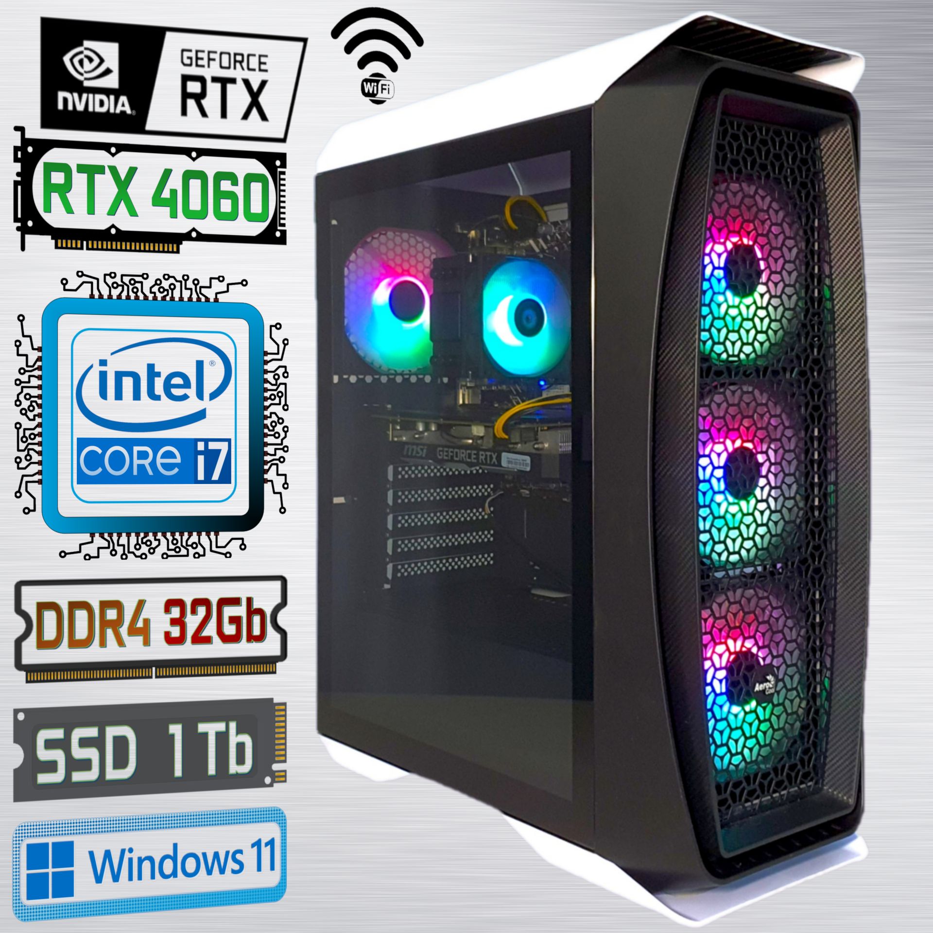 IntelСистемныйблокCorei7+RTX4060+DDR432Gb+SSD1000Gb(IntelCorei7-5820K,RAM32ГБ,SSD1000ГБ,NVIDIAGeForceRTX4060(8Гб),Windows),GAMINGSERIES,белый,черный