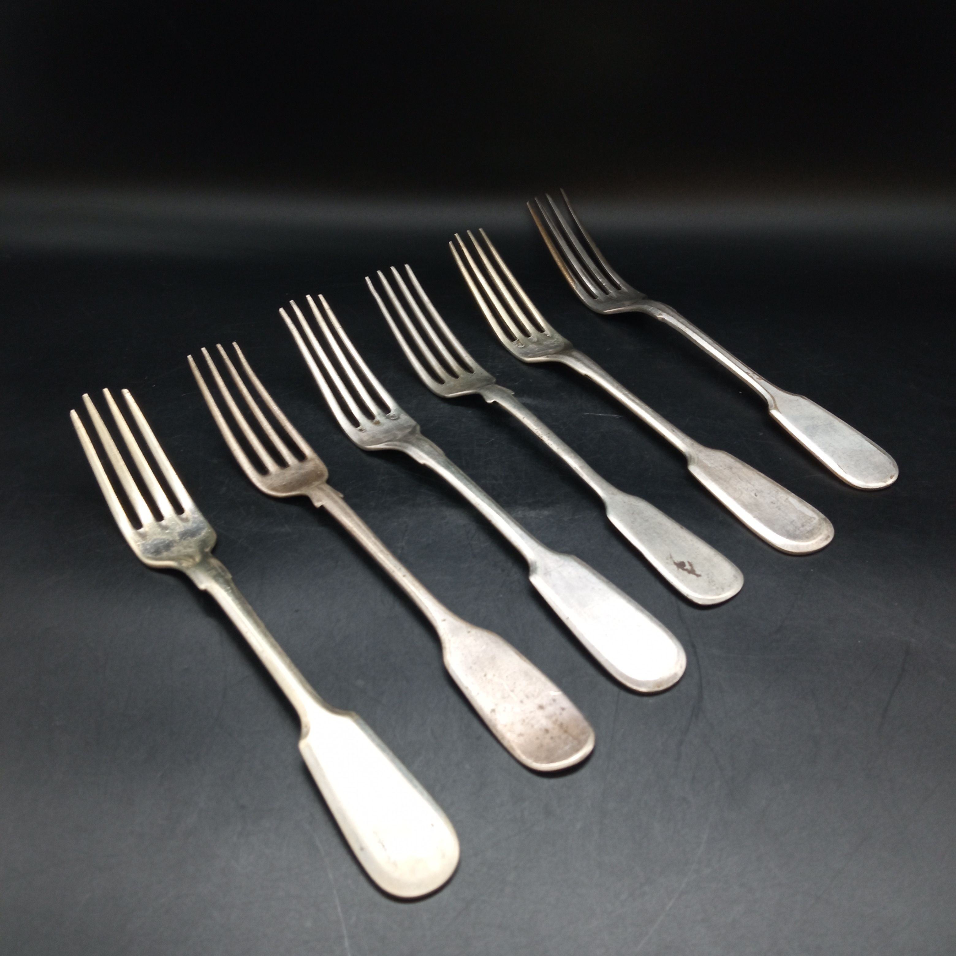 Набор из 6-ти вилок в подборе, мельхиор, Российская империя, 1895-1917 гг.