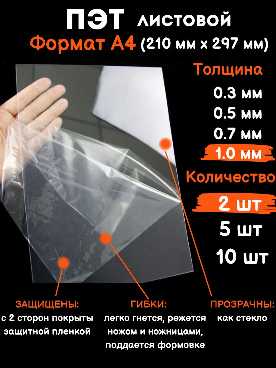 ПрозрачныйлистовойпластикдлятворчестваПэтформатА41мм,2шт
