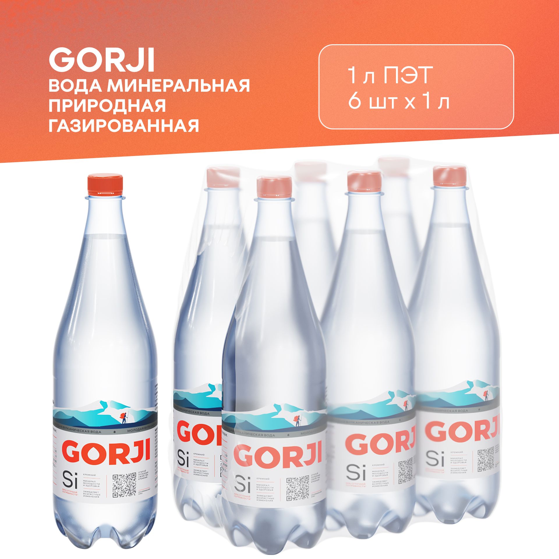 Вода минеральная природная газированная GORJI 1,0 л ПЭТ 6 шт. - купить с  доставкой по выгодным ценам в интернет-магазине OZON (668806085)