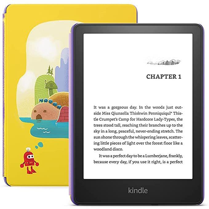 Amazon6.8"ЭлектроннаякнигаKindlePaperwhitekids(11thGen2021),16Гб,безрекламы,Сжелтыморигинальнымзащитнымчехлом.,светло-желтый