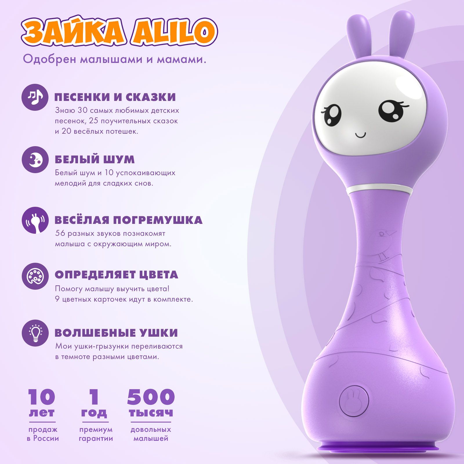 Музыкальная интерактивная обучающая игрушка Умный зайка alilo R1. Белый  шум, сказки, песенки, погремушка, распознавание цветов. Для мальчиков и для  девочек. Фиолетовый - купить с доставкой по выгодным ценам в интернет- магазине OZON (358497886)