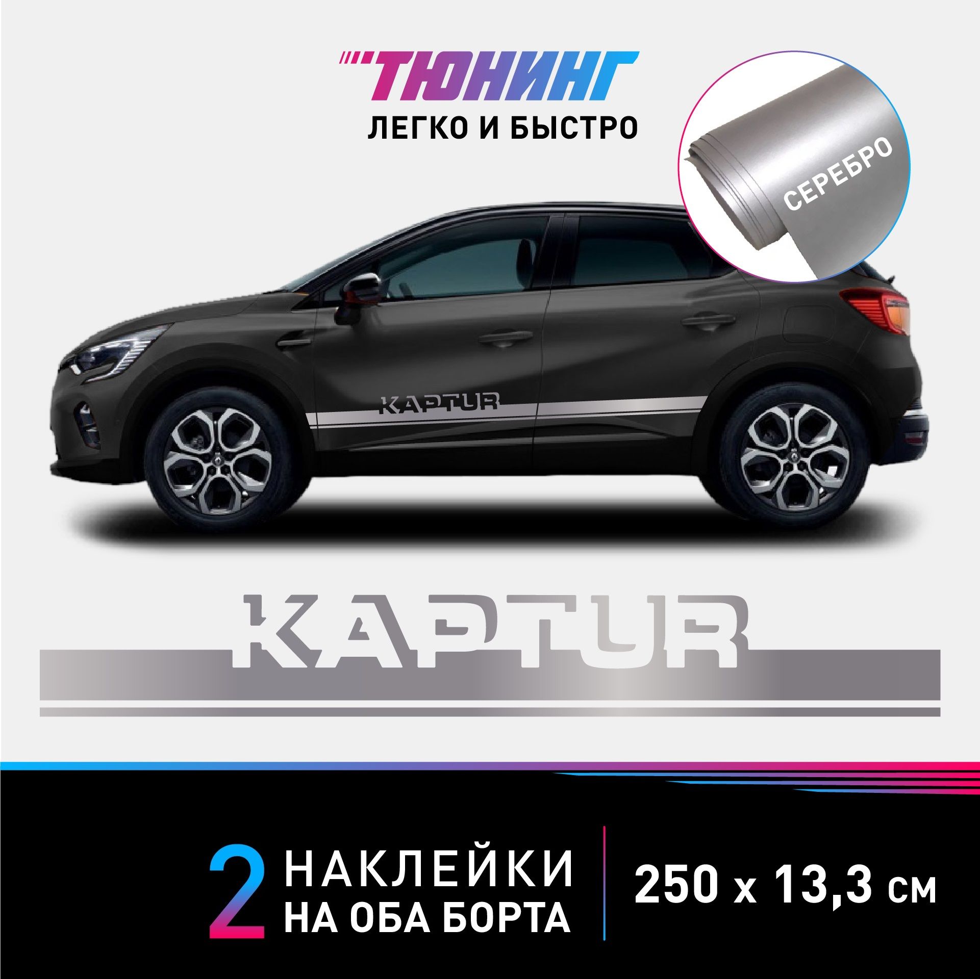 Наклейки на автомобиль Renault Kaptur (Рено Каптур) - серебряные полосы на  авто на ДВА борта - купить по выгодным ценам в интернет-магазине OZON  (1147715986)