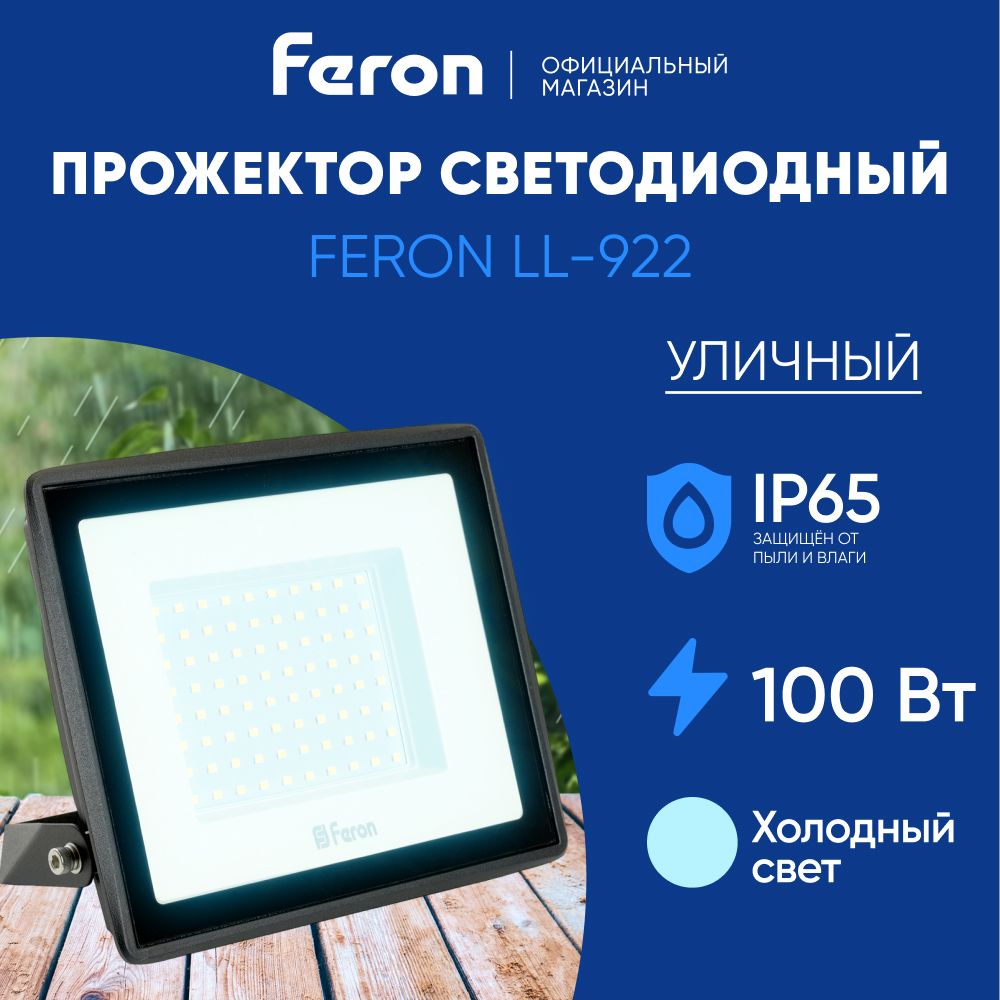 Прожектор светодиодный уличный 100 Вт / 6400К IP65 100W / Feron LL-922 32103