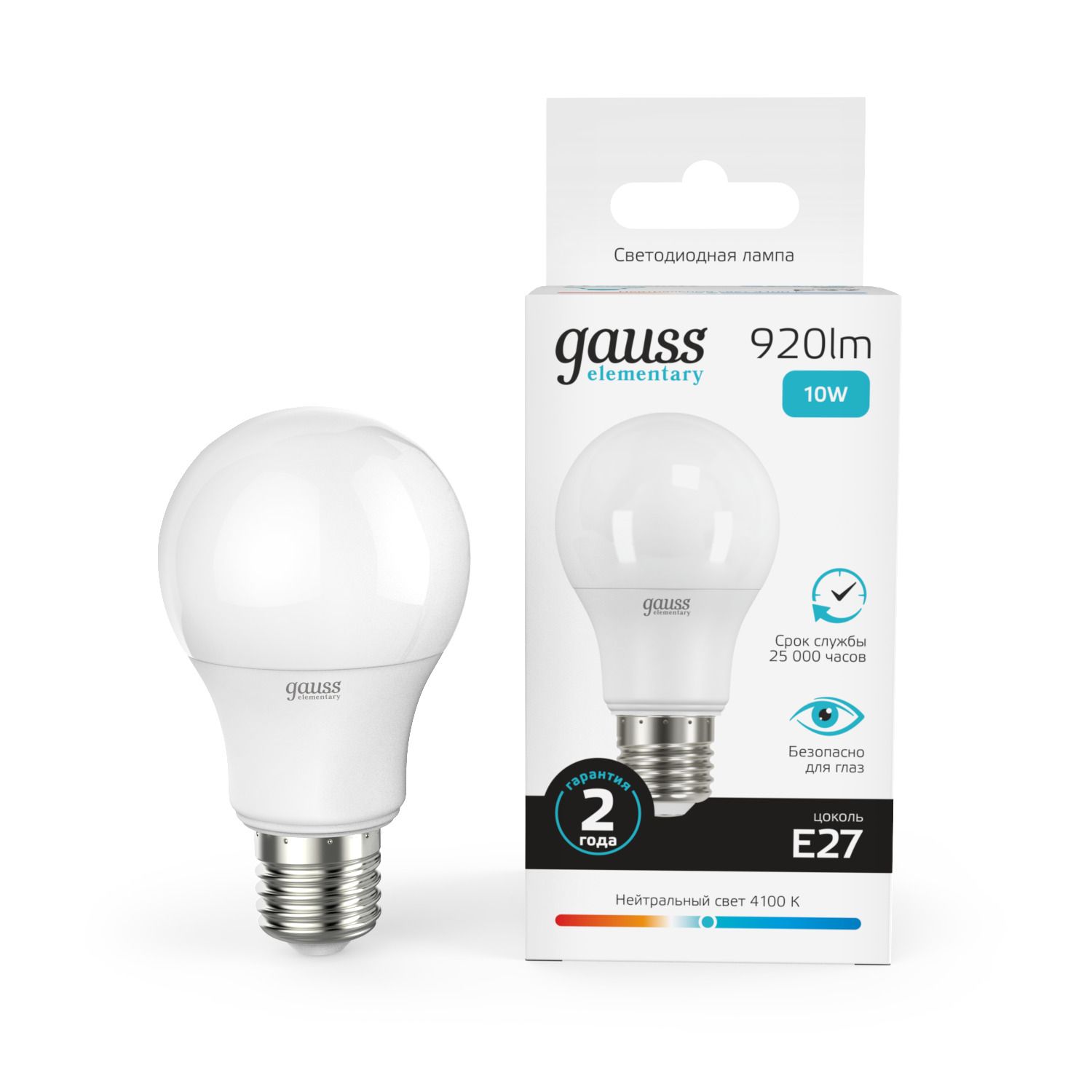 Лампа Gauss Elementary A60 10W 920lm 4100K Е27 LED