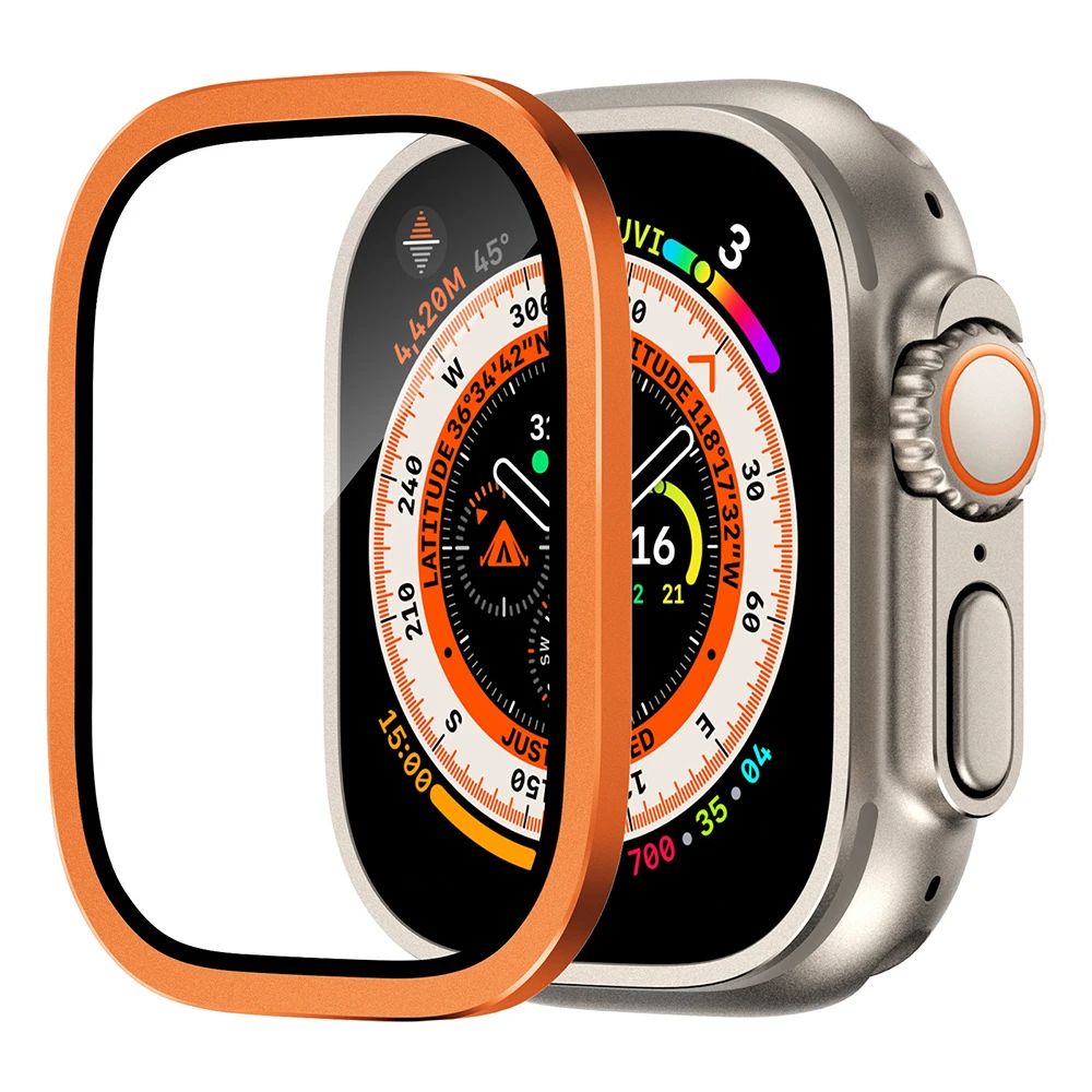 ЗащитнаяпленкадляэкранаAppleWatchUltra2срамкойизалюминиевогосплавадиаметром49мм+Закаленноестекловысокойчеткости