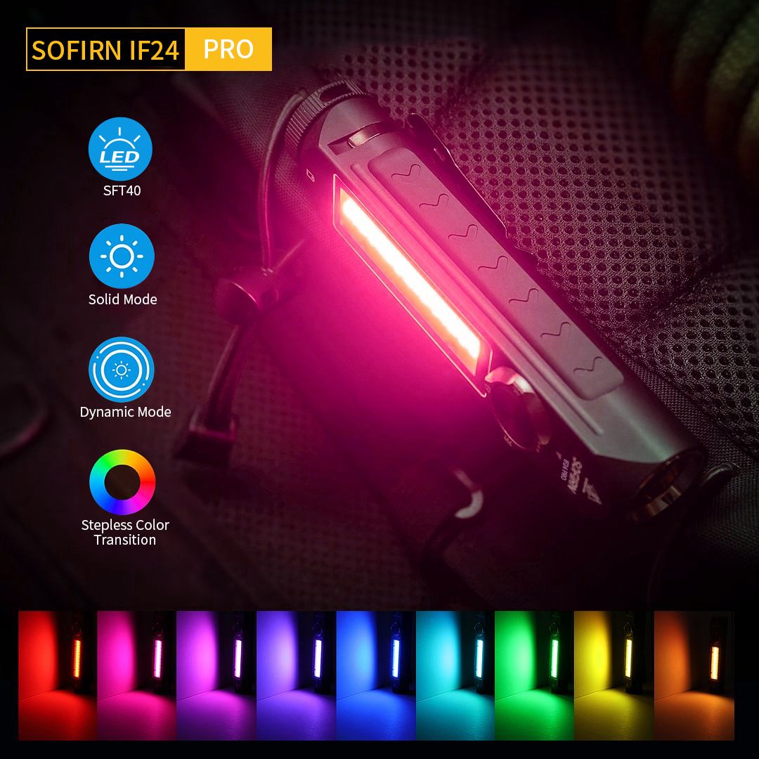 Sofirn IF24 PRO SFT40 RGB Фонарь 5000K 1800лм аккумуляторный фонарик 18650 USB C Точечный светильник с магнитом